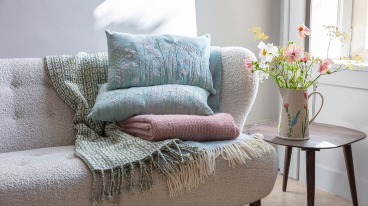 Cow parsley-inspired cushions and throws, part of the 2026 spring/summer collection